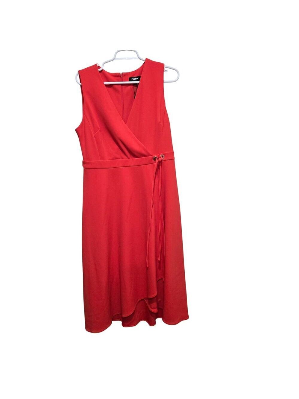 DKNY Coral Faux Wrap Tie Waist Midi Dress Size 12